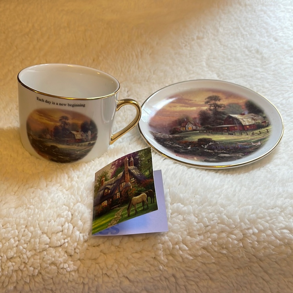 EUC Thomas Kincade. Sunset at Riverbend Farm. Cup and saucer.